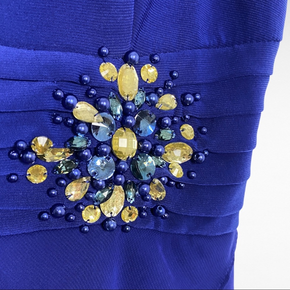 Jessica Howard | Royal Blue Strapless Layered Cocktail Dress & Cropped Bolero - Picture 10 of 16